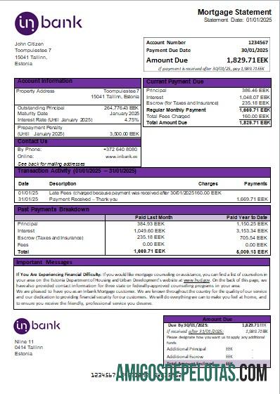 Declaração de hipoteca do Banco Inbank da Estônia Scr amostra